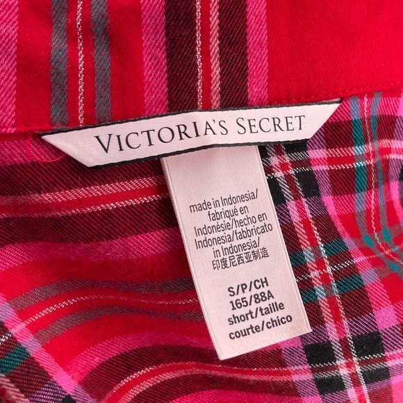 Victoria's Secret Small S Red Pink Shimmer Plaid Flannel Cotton Modal Pajama Set - Picture 5 of 6